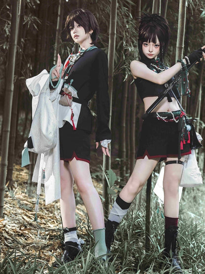 Ouji Shorts Cuffs Trimming Black Lolita with Red