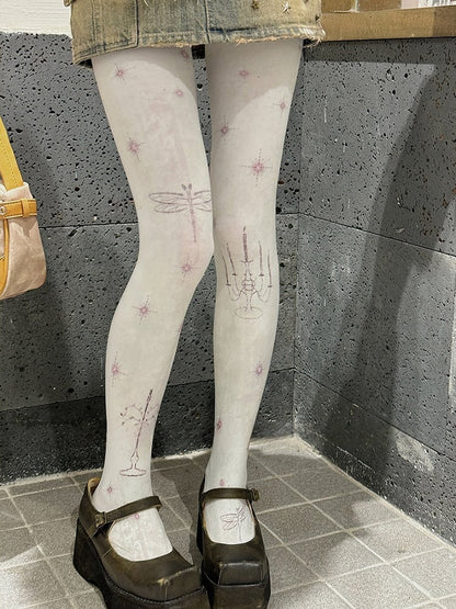 White Lolita Dragonfly Tights