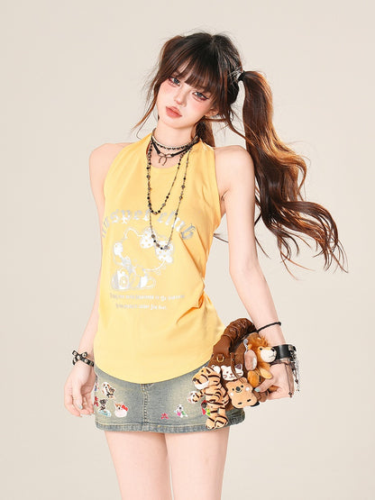 Denim Skirt Bodycon Mini Adorable Puppy Print Blue