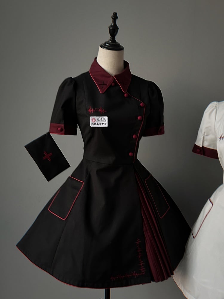 Black and Red Halloween Costume Nurse Lolita Dress Full Set