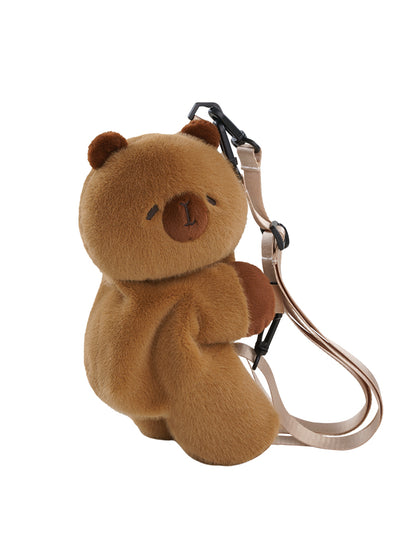 Cute Capybara Brown Plush Backpack/Crossbody