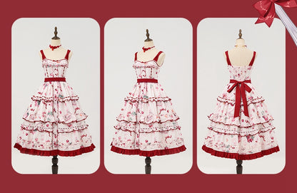 Kitty and Strawberry Print Spring and Summer Cottagecore Lolita Dress