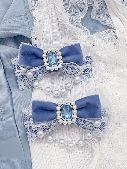 Blue Rhinestone Double-layer Jirai Kei Bowknot Hairclips