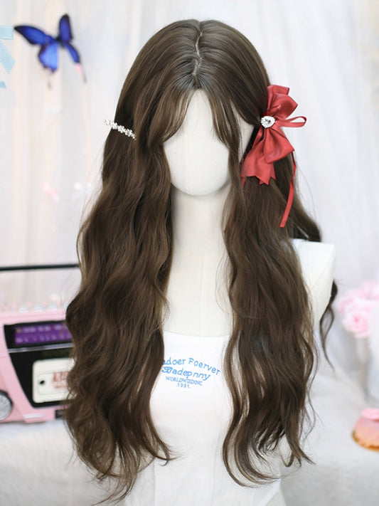 Brown Under Bust Length Wavy Wig with Curtain Bangs