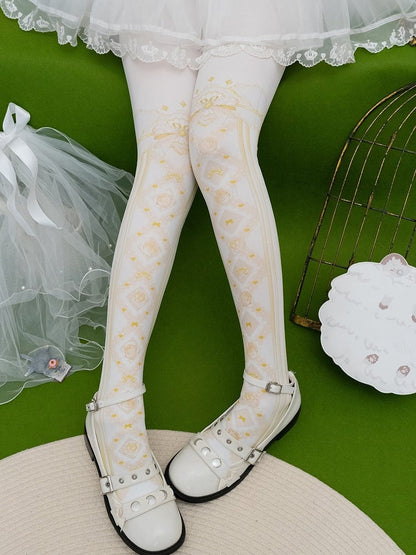 Print Tights Floral And Red/Pink/Blue/Black/Yellow Bowknot