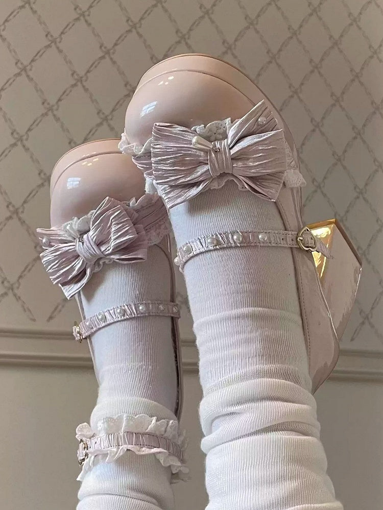 Nude Lolita Lace - Trim Pink Sweet High Block Heels