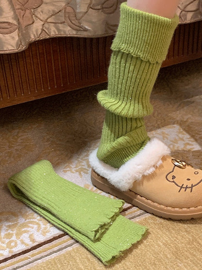 Sweet Ruffled Cuff Knitted Leg Warmers With Beads