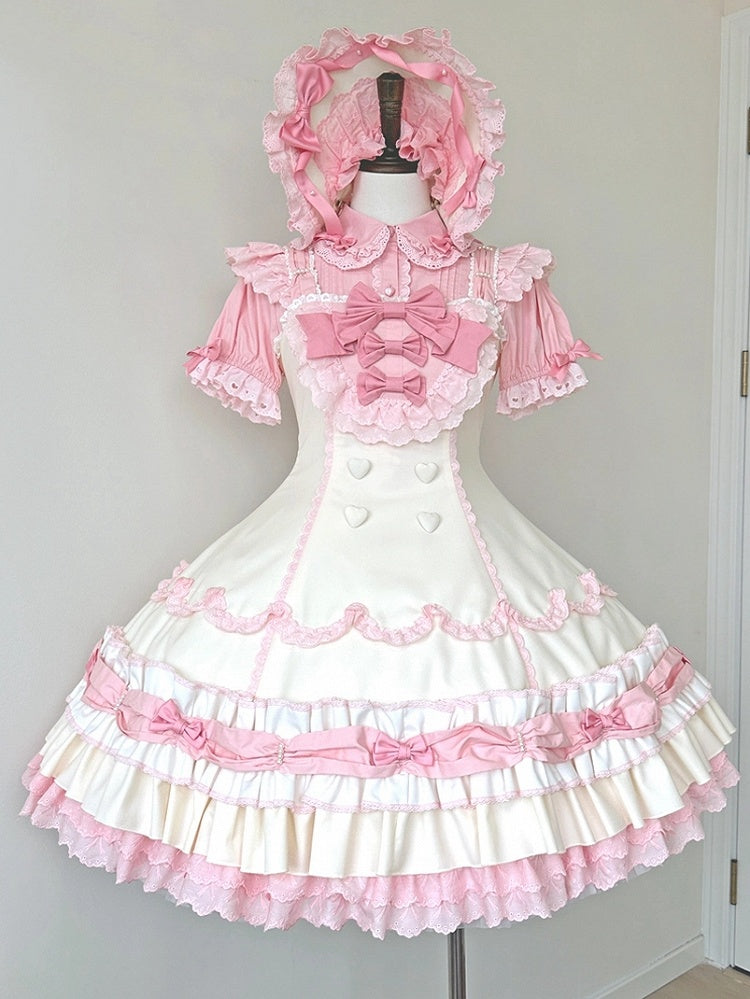 / Blouse Bows Small Pink Short Decoration Sleeves White