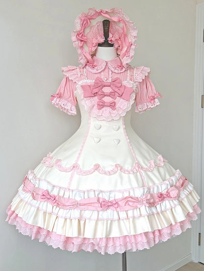 / Blouse Bows Small Pink Short Decoration Sleeves White