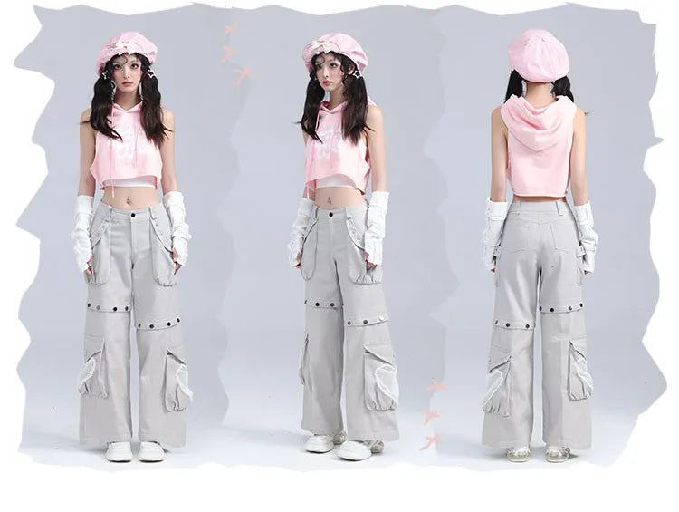 Detachable Jeans Studs Cargo Gray Star-shaped Pockets