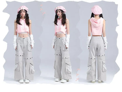 Detachable Jeans Studs Cargo Gray Star-shaped Pockets