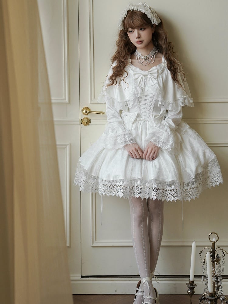White Cape Design Shiro Dress Rosette Fabric Hanayome Lolita One Piece