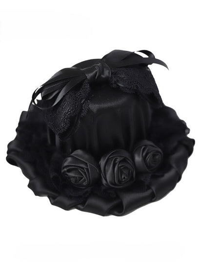 Black Rose Gothic Top with Mini Bow Hat Accents and