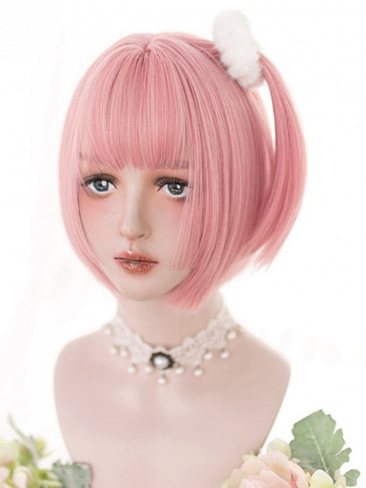 Pink 30CM Short Bob Cut Synthetic Wig With Bangs