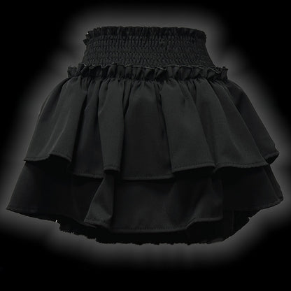 Y2K Black Cross Applique Lace Accents Punk Tiered Mini Skirt