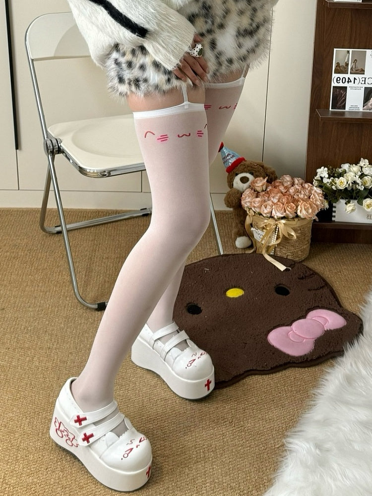 Lolita Suspender Smile Sweet Blue/Pink Print Stockings