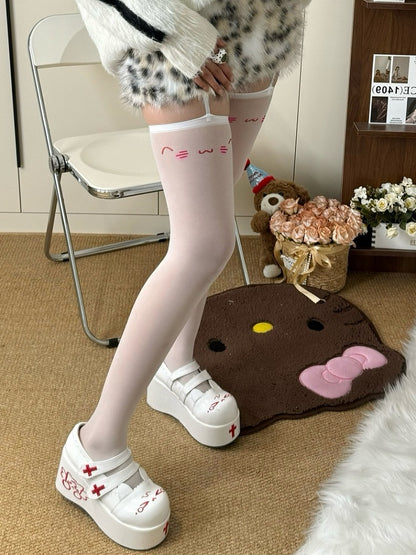 Lolita Suspender Smile Sweet Blue/Pink Print Stockings