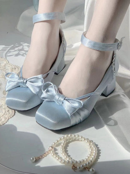 With Dual Blue Straps Bow Detachable Ankle Top Janes at Elegant Mary Buckle