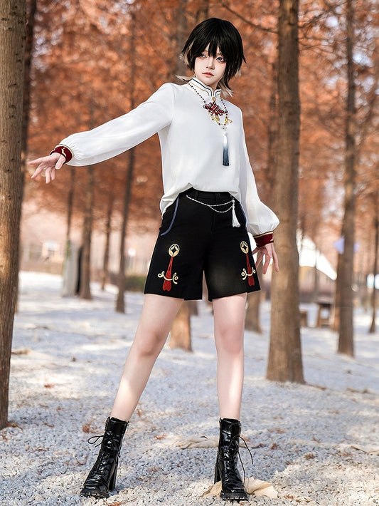 Black Ouji Lolita Straight-leg Shorts with Chain and Tassel