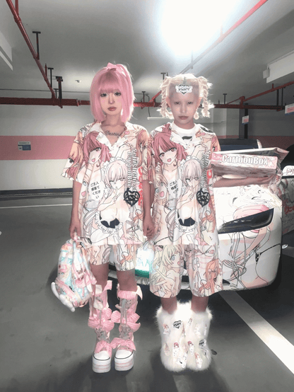 Colorful Cartoon Set Print Pajamas