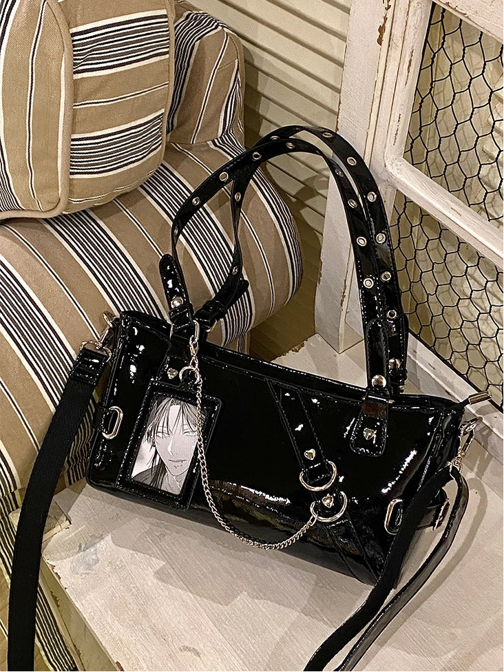 Bag Black Transparent-Window PU Versatile Ita Leather
