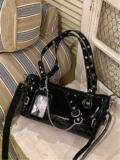 Bag Black Transparent-Window PU Versatile Ita Leather