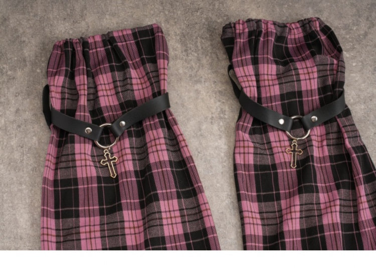 Pins Black and Pink Plaid Leg Sleeves