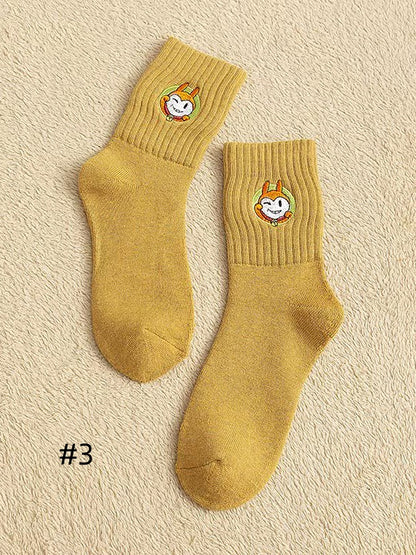Cute Kitty Embroidered Calf Socks
