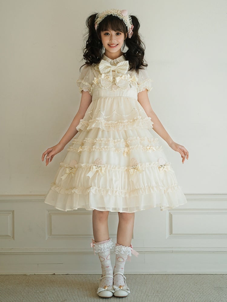 Robe Lolita en deux pièces avec nœud beige et volants