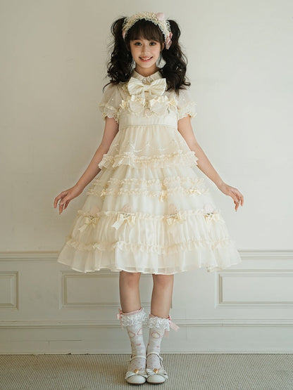 Robe Lolita en deux pièces avec nœud beige et volants