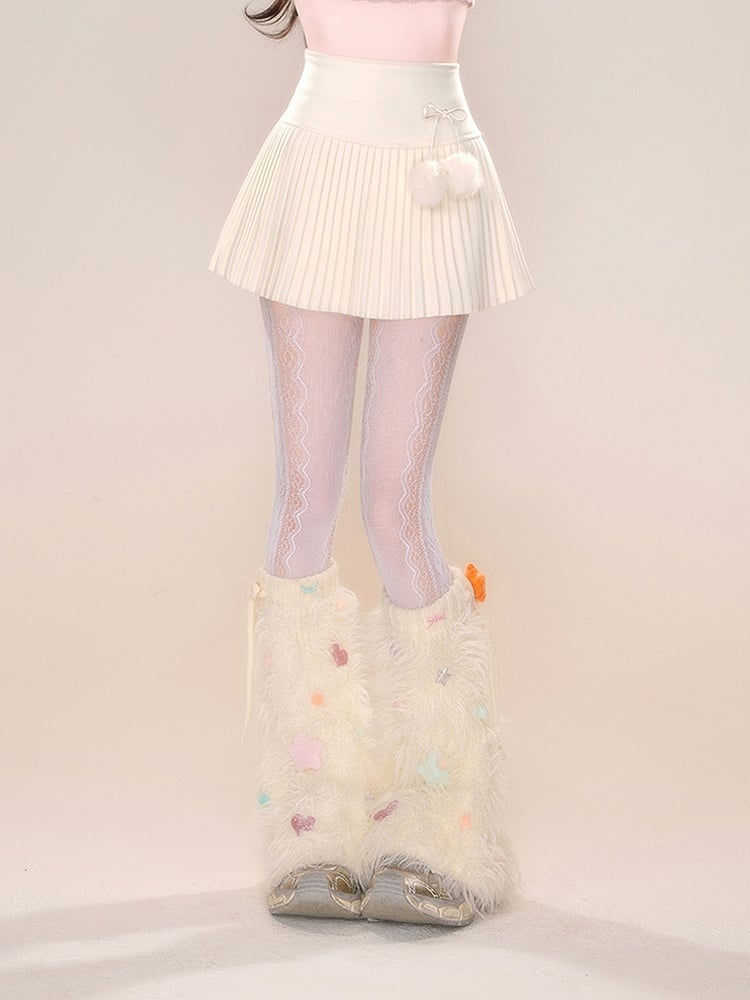 Pleated Skirt with Detachable Pompoms Decorated Bowknot