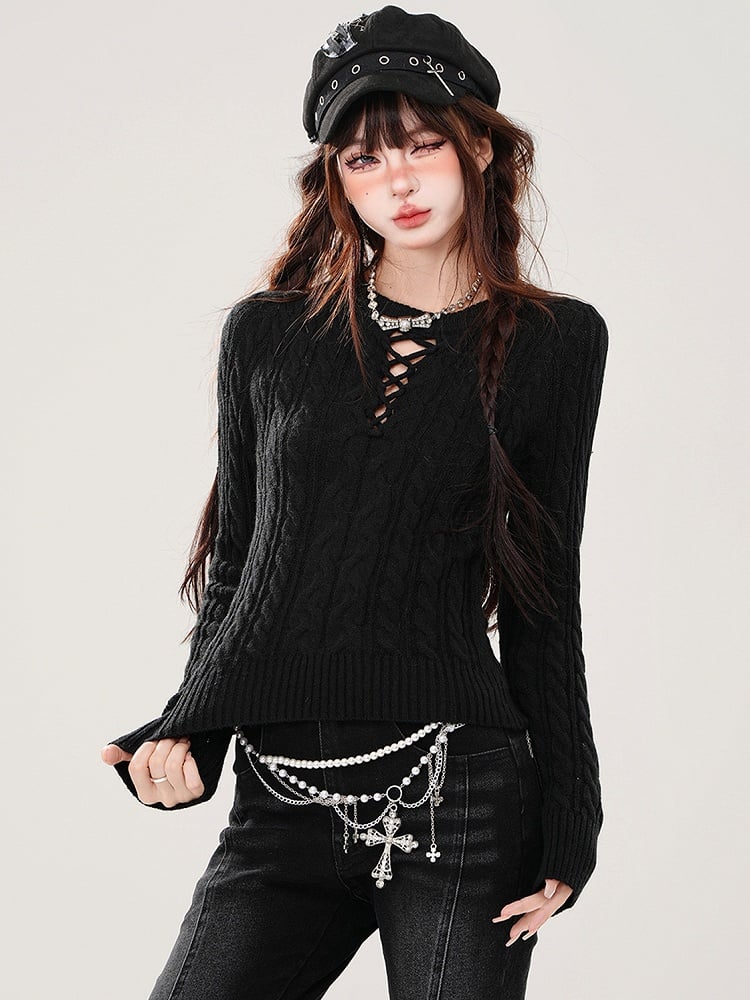 Grey Cutout Detail Round Neck Slim-fit Sweater