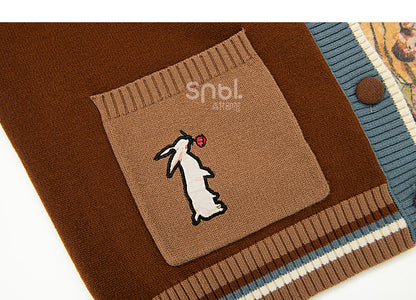 Embroidery and Cardigan Brown Bunny Daisies