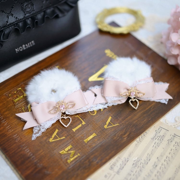 Jirai Kei Angel Heart Rhinestones Bowknot Fluffy Scrunchie