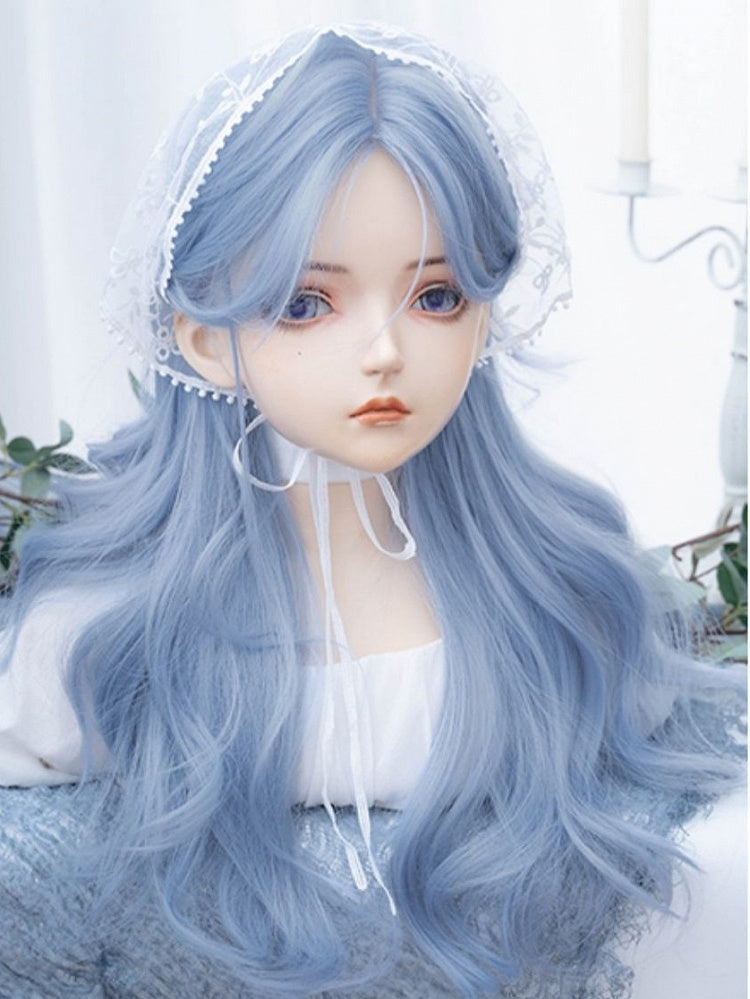 Blue Long Wavy Synthetic Wig With Curtain Bangs