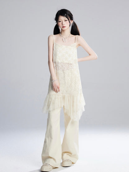 Apricot Low Waist Floor Length Wide-Leg Pants