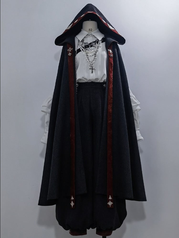 Black Ouji Lolita Knickerbockers Red Cuffs Pants