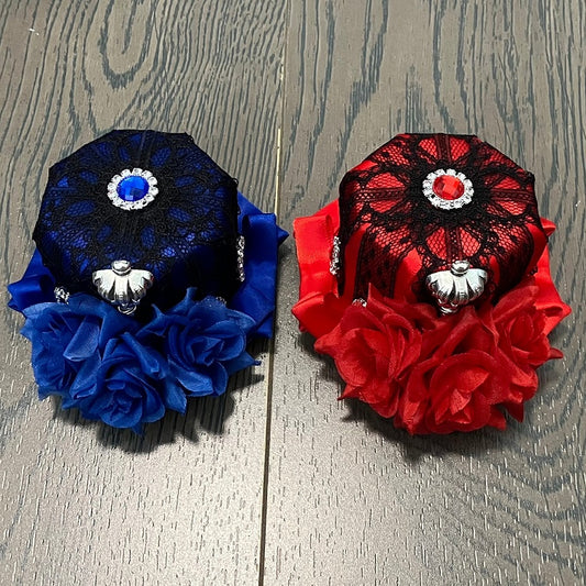 Blue/Red Hat Decorated And Rhinestone Crown Lace Mini Design Floral