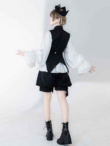 Ouji Waistcoat Collar Jacquard Banded Black Prince