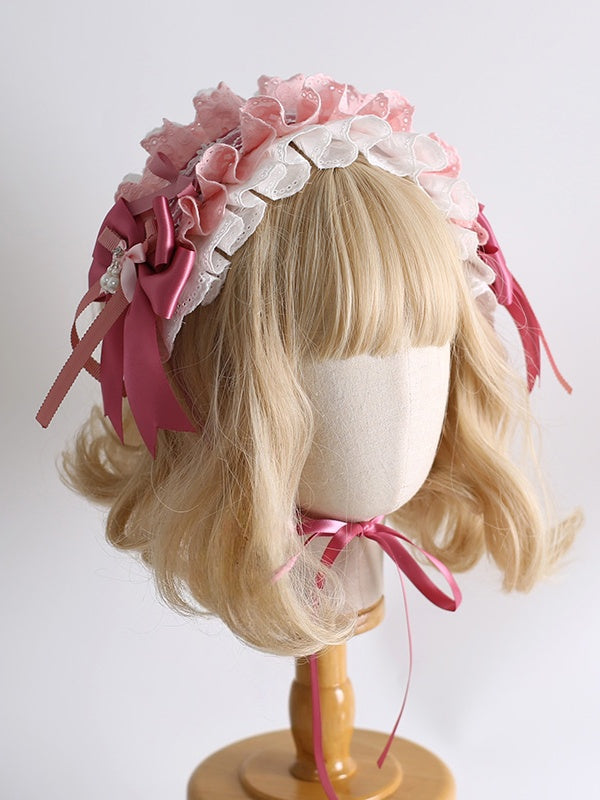 Bowknot Weiß Spitze Haarband Mit und Süße Charms Wunderschöne Perle Rosa Lolita