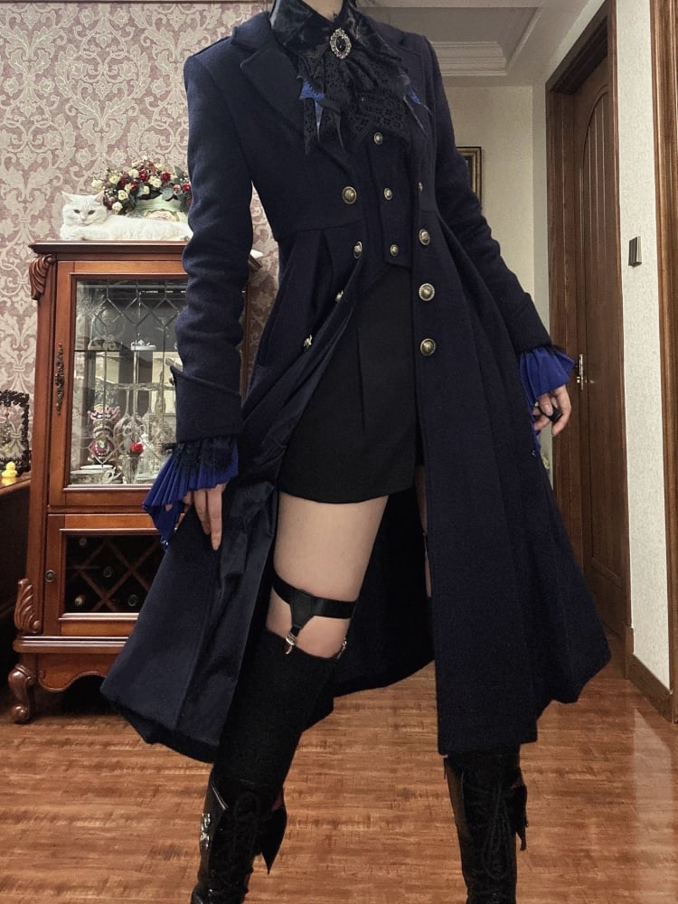 Dark Blue Ouji Fashion Lolita Gothic Prince Winter Woolen Coat