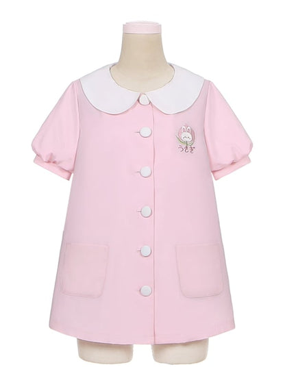Haut rose clair à manches bouffantes et col Peter Pan avec motif lapin