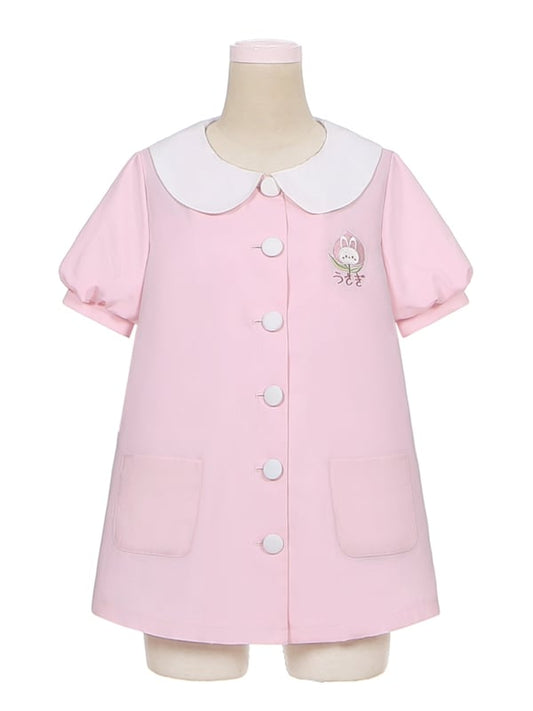 Haut rose clair à manches bouffantes et col Peter Pan avec motif lapin