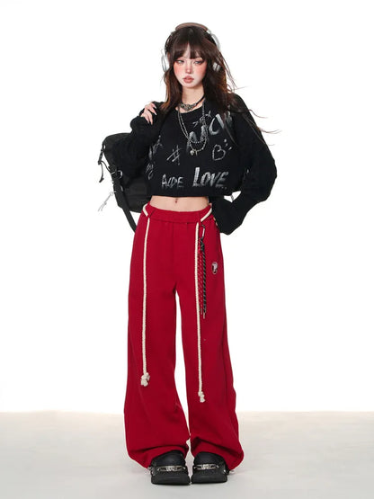 Cut Blue/Gray/Red Wide-leg Pants Dark