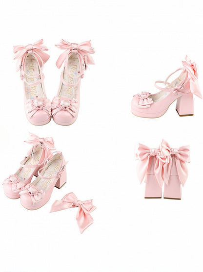 Heels at High Pink Block Bow Top Platform Polished