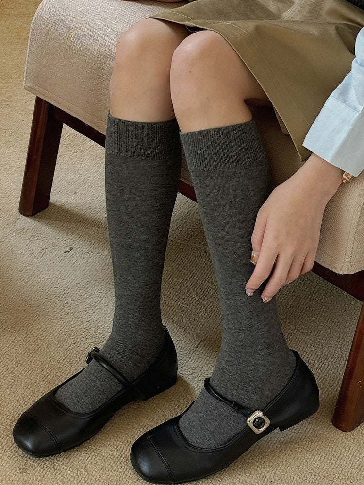 White/Light Grey/Dark Grey/Dark Red/Black Cotton Underknee Stockings