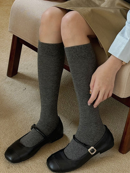 White/Light Grey/Dark Grey/Dark Red/Black Cotton Underknee Stockings