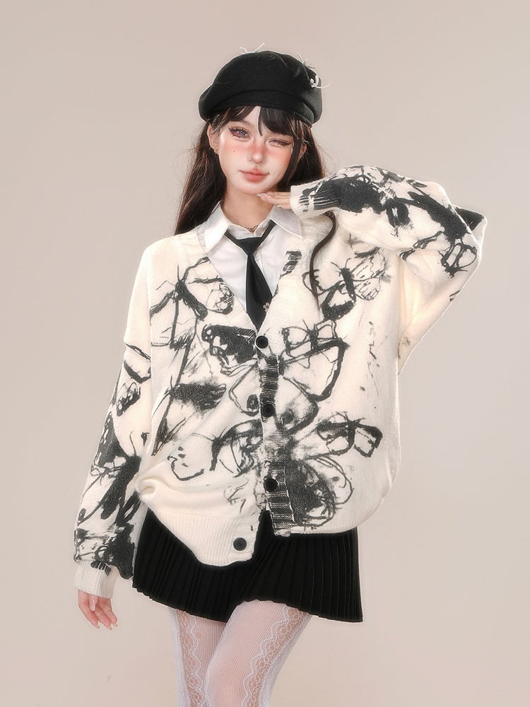 Butterfly Graffiti V-neck Cardigan