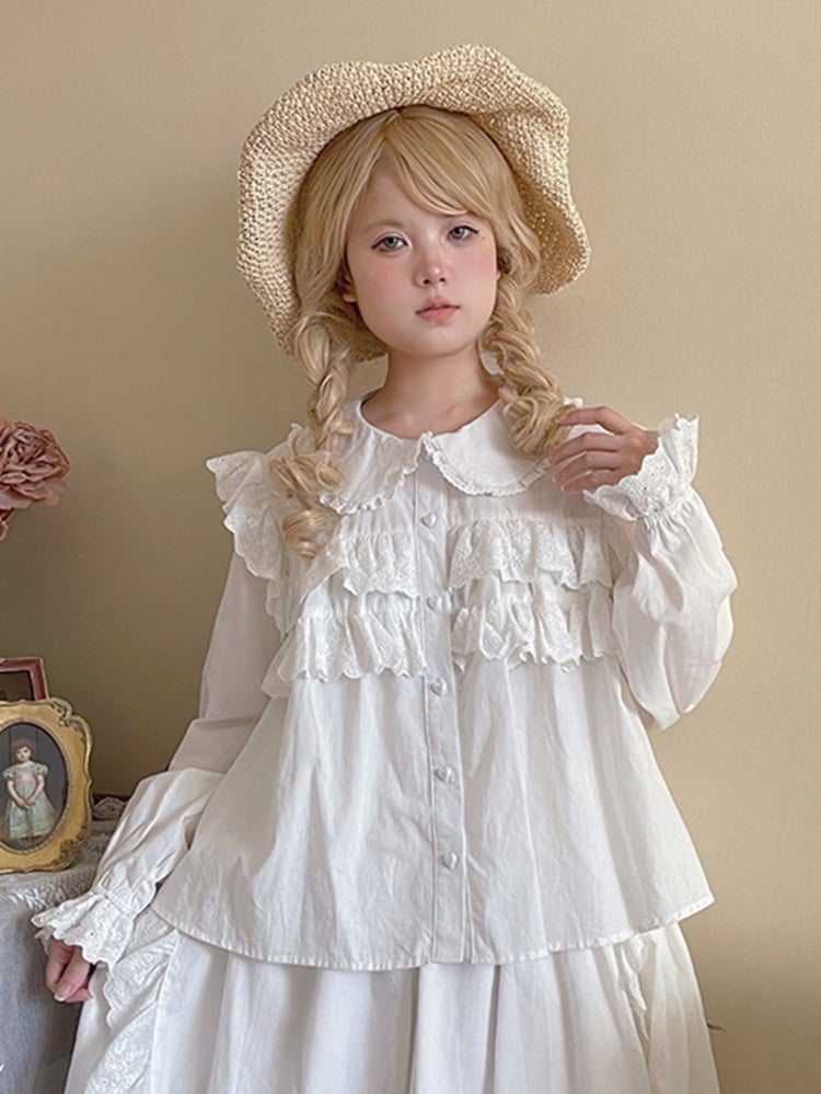 Peter Pan Collar Scalloped Eyelet Trim Top