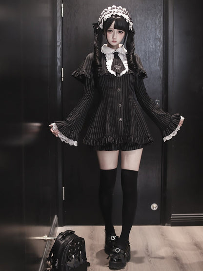 Chain Trim Ruffled with White Black Dangling Hairband: Cross Jirai Kei Beaded Lace
